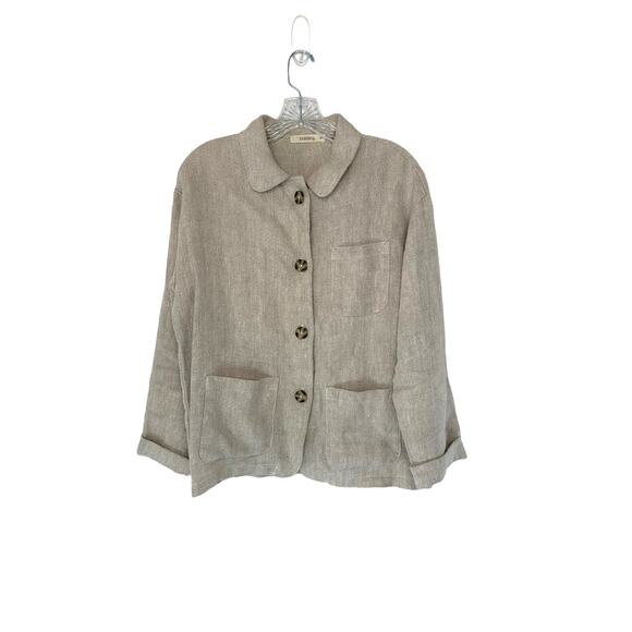 Filosofia Natural Khaki Alexis Woven Lagenlook Heavy Chore Linen Jacket Size XS - Picture 3 of 11